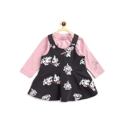 T-Shirt - Dungaree Skirt Set With Print (2Pc)